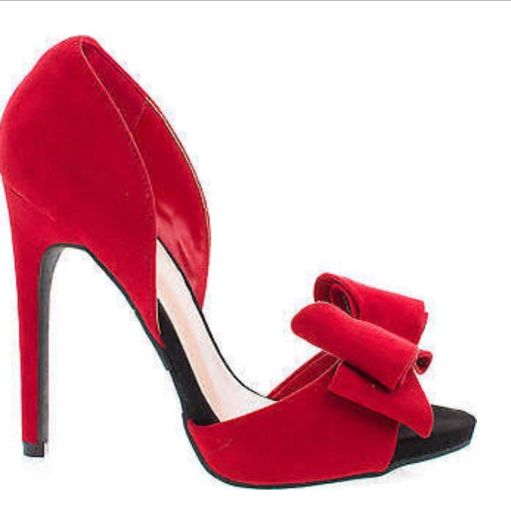 Wild Diva Red Open-Toe Bow High Heels